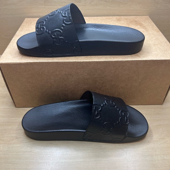 Women’s Auth Gucci GG Slide Sandals Size 8.5/9 Euro 39 Demetra Black - Picture 2 of 12